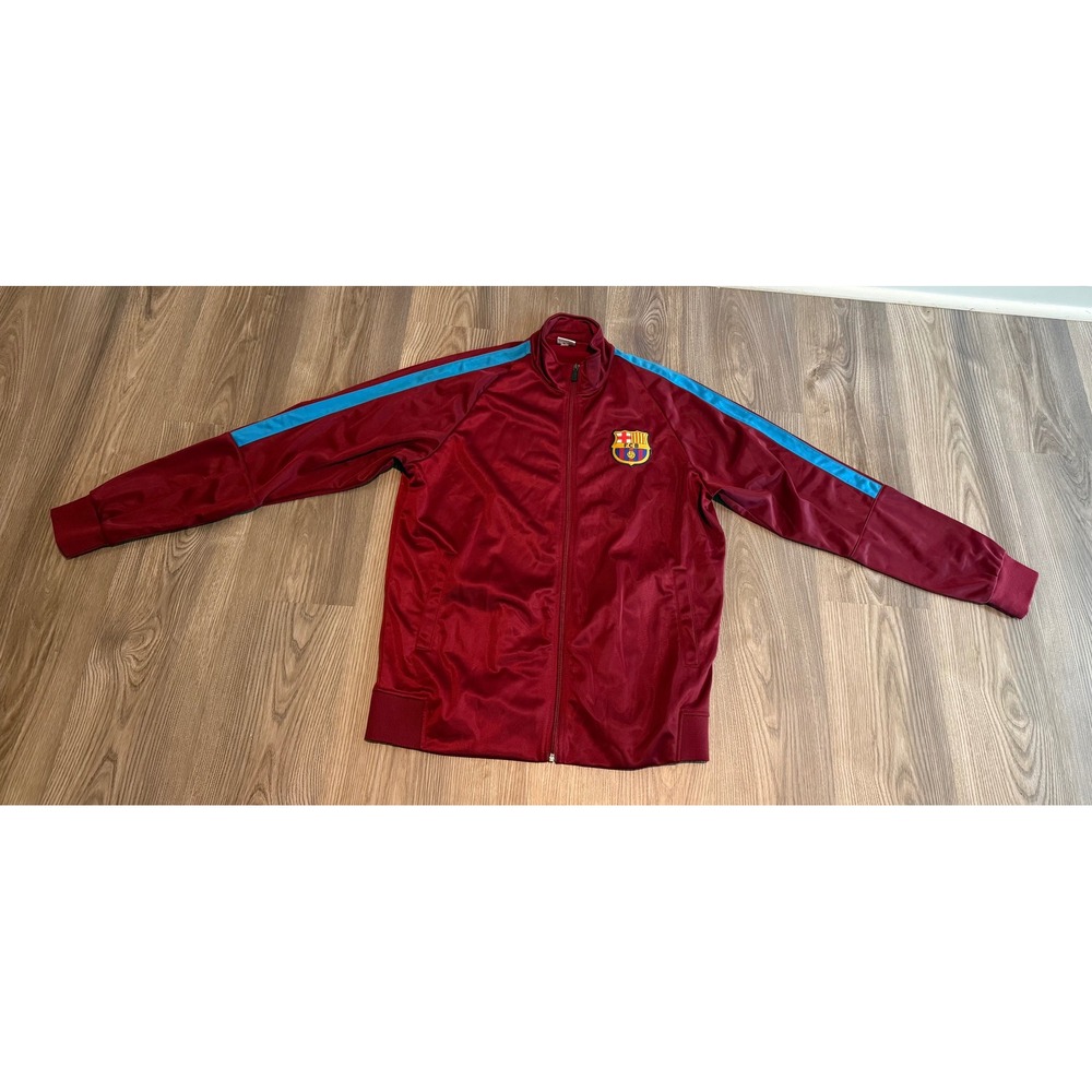 FC Barcelona Track Jacket Mens Large Burgundy Blue Full Zip Soccer FCB Warm Up